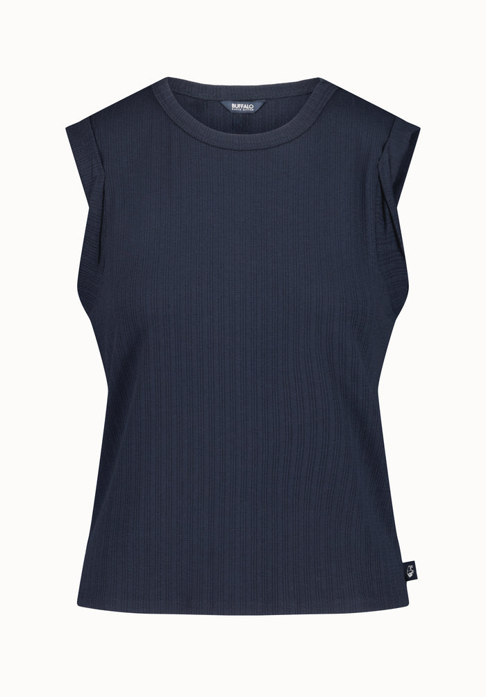 Buffalo Women Tops Navy Knit Tees Short Sleeve Crew Neckline Sleeveless