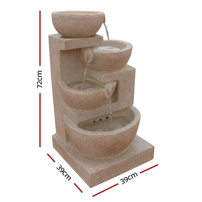 Gardeon 4 Tier Solar Powered Water Fountain with Light - Sand Beige -Home Living Store - -
