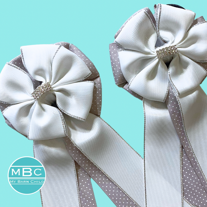 π€© Show Bows: White on Dove Swiss Dot
