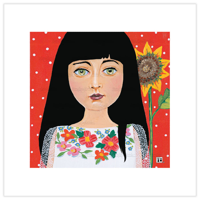 Young Woman with Sunflower Fine Art Print