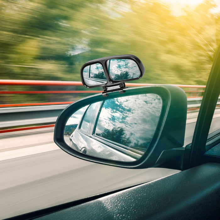 3R027 360 Degree Wide Angle Adjustable Double View Convex Curvature Blind Spot And Parking Mirror Left Side Mount
