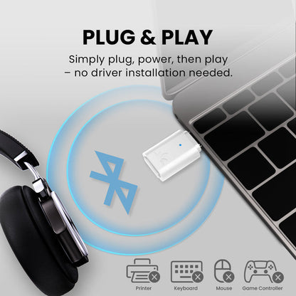 C81-PC Bluetooth Adapter for PC, plug-and-play for bluetooth headphones, no drivers required, not compatible with printers, keyboards, mice, or controllers.