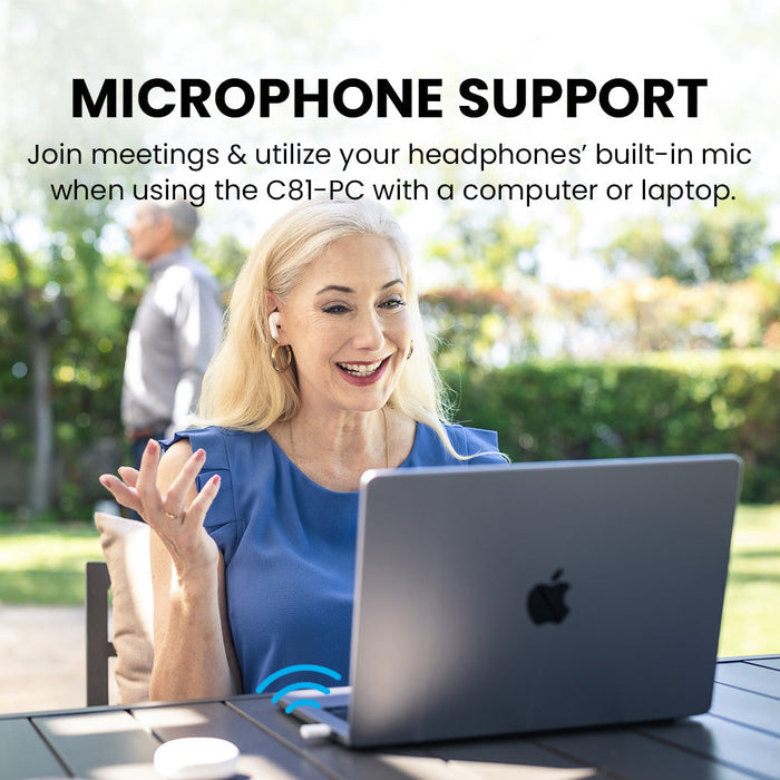 C81-PC Bluetooth Adapter for PC, microphone support allows use of headset mic for calls and meetings on computer or laptop.
