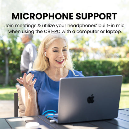 C81-PC Bluetooth Adapter for PC, microphone support allows use of headset mic for calls and meetings on computer or laptop.