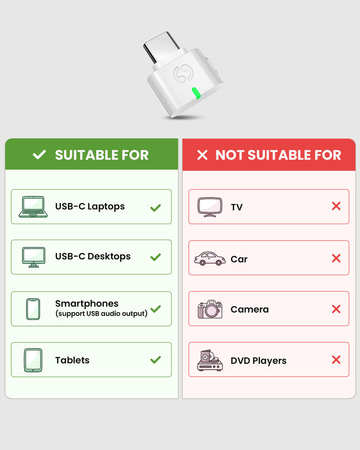 C82 LEA LE Audio USB-C Bluetooth 5.4 Adapter for LE Audio Headphones & Hearing Aids, to USB-C PCs, laptops, and tablets; not for TVs, cars, or cameras