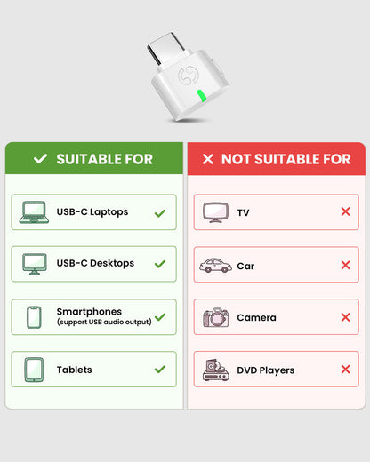 C82 LEA LE Audio USB-C Bluetooth 5.4 Adapter for LE Audio Headphones & Hearing Aids, to USB-C PCs, laptops, and tablets; not for TVs, cars, or cameras
