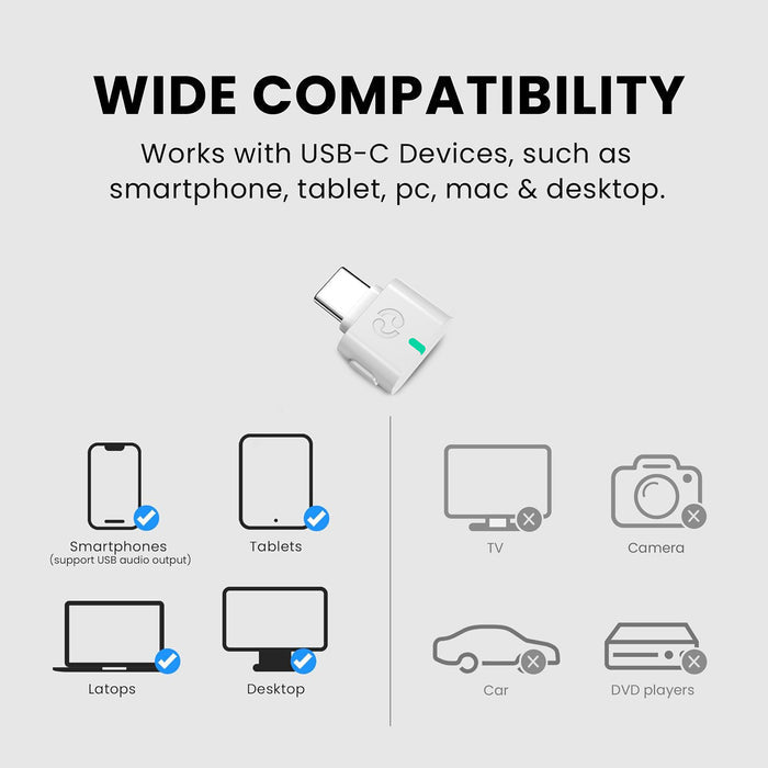 C82 LEA LE Audio USB-C Bluetooth 5.4 Adapter for LE Audio Headphones & Hearing Aids, compatible to USB-C PCs, laptops, and tablets; not for TVs, cars, or cameras