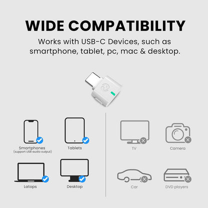 C82 LEA LE Audio USB-C Bluetooth 5.4 Adapter for LE Audio Headphones & Hearing Aids, compatible to USB-C PCs, laptops, and tablets; not for TVs, cars, or cameras