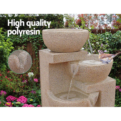 Gardeon  4 Tier Solar Powered Water Fountain with Light - Sand Beige -Home Living Store - -