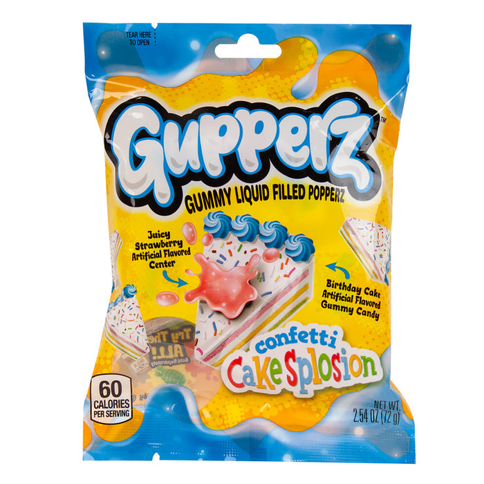 Gupperz Confetti Cakesplosion Liquid Filled Gummy Candy Peg Bag - 12 Count