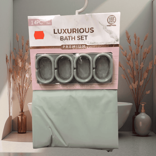 HOUSEWELL PLASTIC SHOWER CURTAIN W/NON SKID MAT 14 PC- 20021507 Mega
