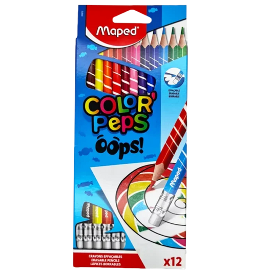 Maped Erasable Colour Pencils 12 Pack Oops - 3154148328124 Pie's Variety Store