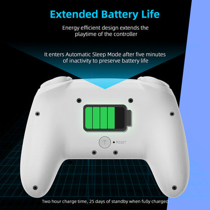Perspective view of controller's backside highlighting energy-efficient design for extended usage.