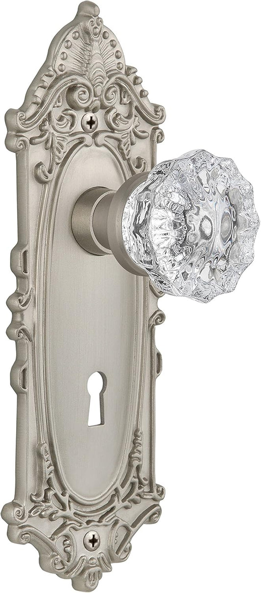 Nostalgic Warehouse Victorian Plate with Keyhole Crystal Glass Knob, Single Dummy, Satin Nickel (702083)