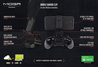 PowerA MOGA Mobile Gaming Game Streaming Phone Clip For Xbox One Wireless Controllers, Black