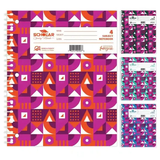 Scholar Spiral Notebook – Assorted Colors, 4 Subject Notebook - 70474100106 Pie's Variety Store