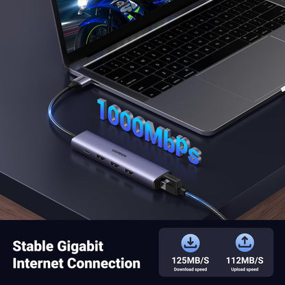 UGREEN USB 3.0 to Ethernet Adapter, 5 in 1 Multiport Hub with Gigabit RJ45 and Type-C Power Port, LAN Network Adapter Compatible with Laptop PC MacBook Mac Mini Surface XPS Windows Linux MacOS - UGREEN EU