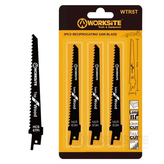 WORKSITE Reciprocating Blade 3Pcs - Saw Blades - Set Cuts Wood HCS, 150*19*1.2mm, 6TPI -WTR6T Worksite Hand Tools